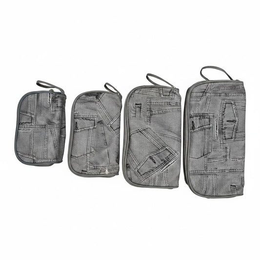 Denim Print Travel Pouch & Clear Organizer Set