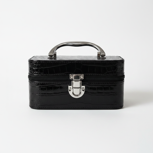 Black Croco Vanity Case - White Background Closed