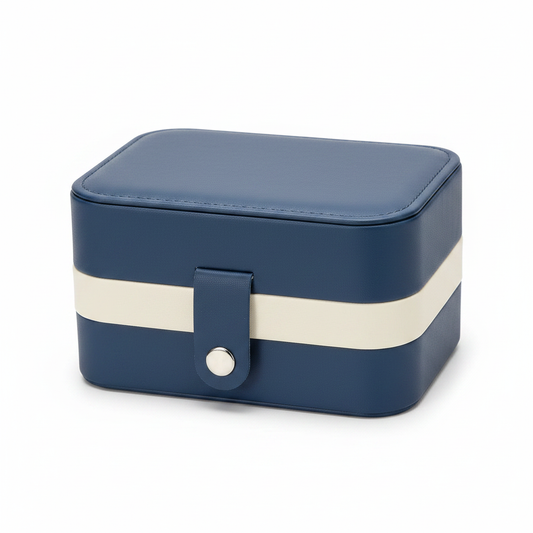 Navy Blue Mini Jewelry Box - White Background Closed